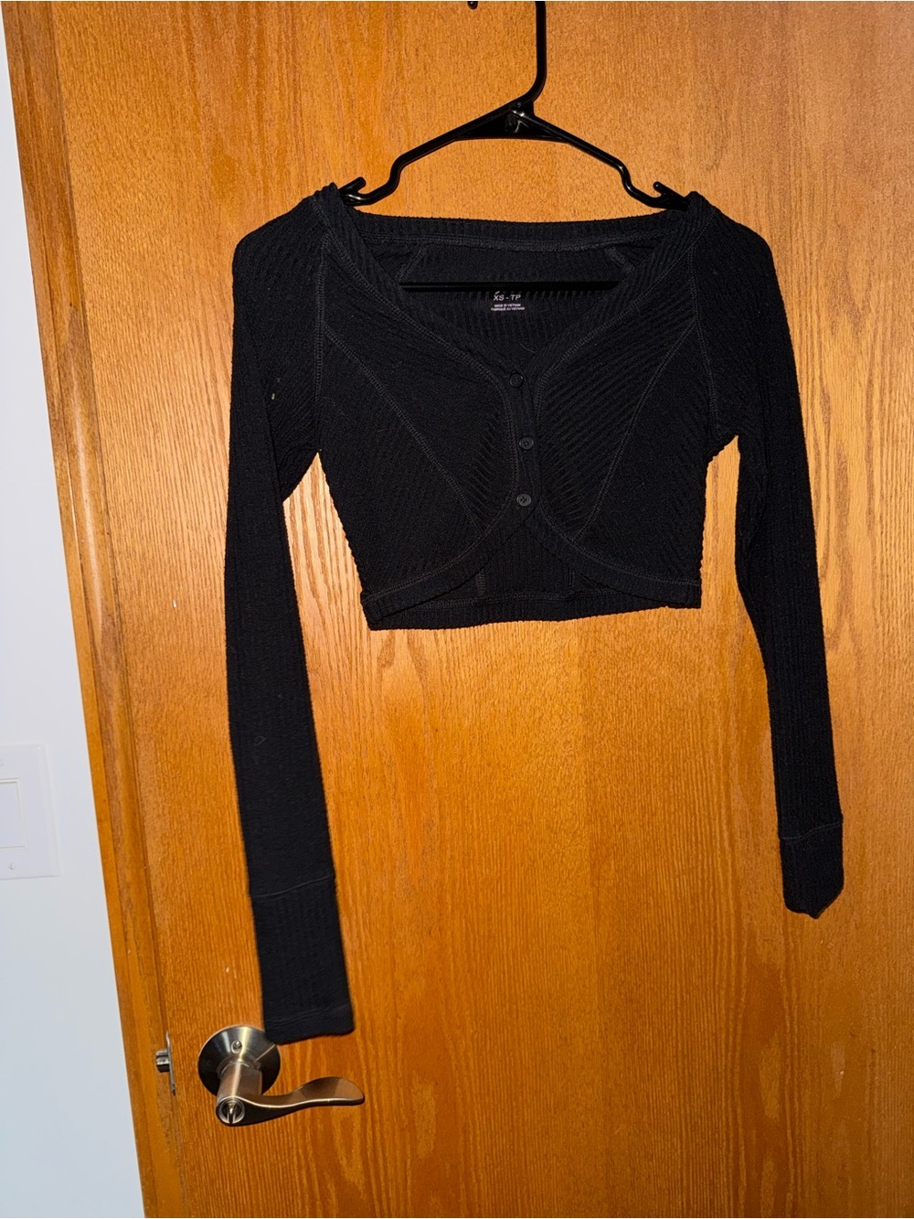 Urban Outfitters Black Ribbed Cropped Button Cardigan